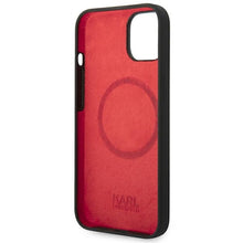 Заредете изображение във визуализатора на галерията – Original Pouch KARL LAGERFELD Silicone Plaque Magsafe KLHMP14SSLMP1K for Iphone 14 Black
