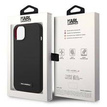 Заредете изображение във визуализатора на галерията – Original Pouch KARL LAGERFELD Silicone Plaque Magsafe KLHMP14SSLMP1K for Iphone 14 Black
