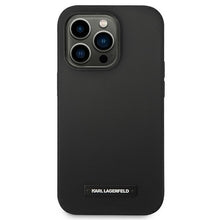 Заредете изображение във визуализатора на галерията – Original Pouch KARL LAGERFELD Silicone Plaque Magsafe KLHMP14XSLMP1K for Iphone 14 Pro Max Black
