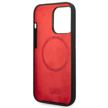 Заредете изображение във визуализатора на галерията – Original Pouch KARL LAGERFELD Silicone Plaque Magsafe KLHMP14XSLMP1K for Iphone 14 Pro Max Black
