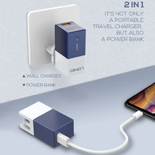 Заредете изображение във визуализатора на галерията – Ldnio Wall charger with power bank function PA307 - USB - Quick Charge 2600mAh + USB to Micro USB cable white-blue
