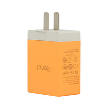 Заредете изображение във визуализатора на галерията – Recci Wall Charger Cube RUC5003 - 4xUSB - 2,1A CN/US plug Orange + EU adapter
