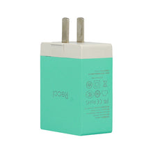 Заредете изображение във визуализатора на галерията – Recci Wall Charger Cube RUC5003 - 4xUSB - 2,1A CN/US plug Green + EU adapter
