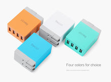 Заредете изображение във визуализатора на галерията – Recci Wall Charger Cube RUC5003 - 4xUSB - 2,1A CN/US plug Green + EU adapter
