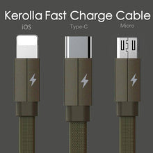 Заредете изображение във визуализатора на галерията – REMAX Cable Kerolla RC-094th 3 in 1 - USB to Micro USB, Type C, Lightning - Green

