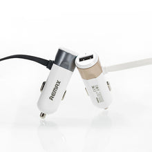 Заредете изображение във визуализатора на галерията – REMAX Car Charger RCC-102 - USB - 3,4A with 2 in 1 cable Micro USB, Lightning gold
