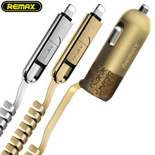 Заредете изображение във визуализатора на галерията – REMAX Car Charger RCC-103 Finchy - USB - 3,4A with Lightning + MicroUSB cable silver
