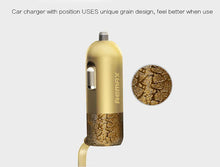 Заредете изображение във визуализатора на галерията – REMAX Car Charger RCC-103 Finchy - USB - 3,4A with Lightning + MicroUSB cable silver
