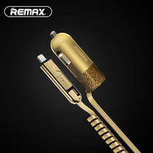 Заредете изображение във визуализатора на галерията – REMAX Car Charger RCC-103 Finchy - USB - 3,4A with Lightning + MicroUSB cable silver

