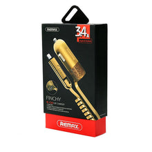 Заредете изображение във визуализатора на галерията – REMAX Car Charger RCC-103 Finchy - USB - 3,4A with Lightning + MicroUSB cable silver
