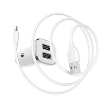 Заредете изображение във визуализатора на галерията – Borofone Car charger BZ12 Lasting Power - 2xUSB - 2,4A with USB to Lightning cable white

