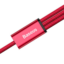 Заредете изображение във визуализатора на галерията – Baseus Cable Rapid 3 in 1 - USB to Micro USB, 2xLightning - 3A 1,2 meters (CAMLL-SU09) red

