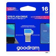 Заредете изображение във визуализатора на галерията – GOODRAM ODD3 Pendrive - 16GB USB 3.0 + Type C OTG BLUE

