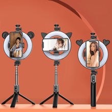 Заредете изображение във визуализатора на галерията – Selfie Stick - with detachable bluetooth remote control, tripod and ring lamp - P40D-1 Black
