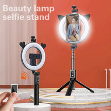 Заредете изображение във визуализатора на галерията – Selfie Stick - with detachable bluetooth remote control, tripod and ring lamp - P40D-1 Black
