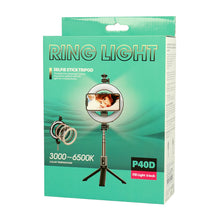 Заредете изображение във визуализатора на галерията – Selfie Stick - with detachable bluetooth remote control, tripod and ring lamp - P40D-1 Black
