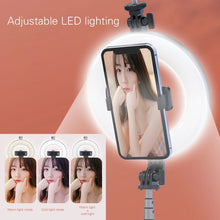 Заредете изображение във визуализатора на галерията – Selfie Stick - with detachable bluetooth remote control, tripod and ring lamp - P40D-3 Black
