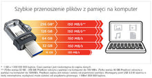 Заредете изображение във визуализатора на галерията – Pendrive SANDISK ULTRA DUAL DRIVE m3.0 - 256GB 150MB / s - USB 3.0 / Micro USB
