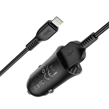 Заредете изображение във визуализатора на галерията – Hoco car charger 2 x usb qc3.0 18w + cable for iphone lightning 8-pin farsighted z39 black - TopMag
