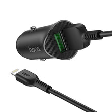 Заредете изображение във визуализатора на галерията – Hoco car charger 2 x usb qc3.0 18w + cable for iphone lightning 8-pin farsighted z39 black - TopMag
