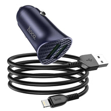 Заредете изображение във визуализатора на галерията – Hoco car charger 2 x usb qc3.0 18w + cable for iphone lightning 8-pin farsighted z39 blue - TopMag
