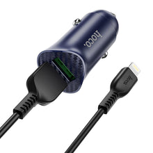 Заредете изображение във визуализатора на галерията – Hoco car charger 2 x usb qc3.0 18w + cable for iphone lightning 8-pin farsighted z39 blue - TopMag
