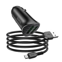 Заредете изображение във визуализатора на галерията – Hoco car charger 2 x usb qc3.0 18w + cable micro usb farsighted z39 black - TopMag
