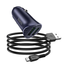Заредете изображение във визуализатора на галерията – Hoco car charger 2 x usb qc3.0 18w + cable micro usb farsighted z39 blue - TopMag
