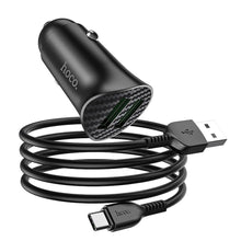 Заредете изображение във визуализатора на галерията – Hoco car charger 2 x usb qc3.0 18w + cable type c farsighted z39 black - TopMag
