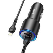 Заредете изображение във визуализатора на галерията – Hoco car charger 2x type c clear way power delivery pd40w qc + kabel type c for iphone lightning 8-pin nz3 black - TopMag
