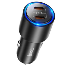Заредете изображение във визуализатора на галерията – Hoco car charger 2x type c clear way power delivery pd40w qc nz3 black - TopMag
