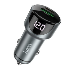 Заредете изображение във визуализатора на галерията – Hoco car charger usb qc3.0 + pd20w led light road z42 metal grey - TopMag
