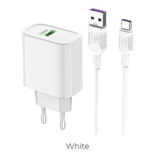Заредете изображение във визуализатора на галерията – Hoco charger dynamic power usb + kabel typ c qc3.0 5a c69a white eol - TopMag
