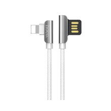 Заредете изображение във визуализатора на галерията – Hoco кабел 90 градуса steel USB към Applele Lightning u42 бял - TopMag
