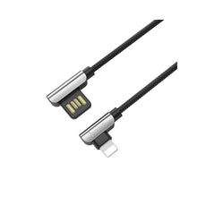 Заредете изображение във визуализатора на галерията – Hoco кабел 90 градуса steel USB към Applele Lightning u42 черен - TopMag
