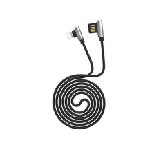 Заредете изображение във визуализатора на галерията – Hoco кабел 90 градуса steel USB към Applele Lightning u42 черен - TopMag
