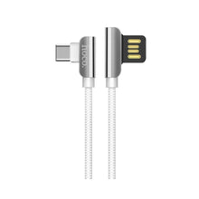 Заредете изображение във визуализатора на галерията – Hoco кабел 90 градуса steel USB към Type-C u42 бял - TopMag
