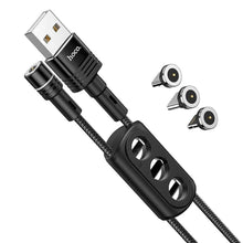 Заредете изображение във визуализатора на галерията – Hoco кабел magnetic 3в1 (type c + micro + iphone lightning 8-pin) 2,4a 1,2м черен - TopMag
