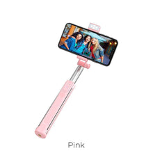 Заредете изображение във визуализатора на галерията – Hoco selfie stick with wirelles remote control + lamp k10a magnificent 1,1 meter black - TopMag
