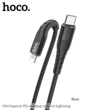 Заредете изображение във визуализатора на галерията – Hoco superior power delivery pd charging кабел for iPhone lightning 8-pin u64 black - TopMag
