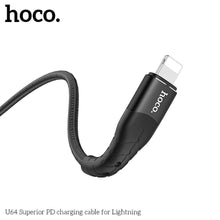 Заредете изображение във визуализатора на галерията – Hoco superior power delivery pd charging кабел for iPhone lightning 8-pin u64 black - TopMag
