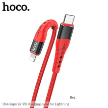 Заредете изображение във визуализатора на галерията – Hoco superior power delivery pd charging кабел for iPhone lightning 8-pin u64 red - TopMag
