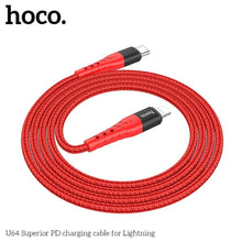 Заредете изображение във визуализатора на галерията – Hoco superior power delivery pd charging кабел for iPhone lightning 8-pin u64 red - TopMag
