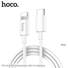 Заредете изображение във визуализатора на галерията – Hoco swift power delivery pd charging кабел for iPhone lightning 8-pin x36 white - TopMag

