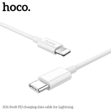 Заредете изображение във визуализатора на галерията – Hoco swift power delivery pd charging кабел for iPhone lightning 8-pin x36 white - TopMag
