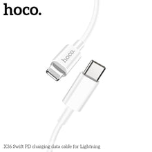 Заредете изображение във визуализатора на галерията – Hoco swift power delivery pd charging кабел for iPhone lightning 8-pin x36 white - TopMag
