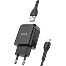 Заредете изображение във визуализатора на галерията – Hoco travel charger usb + cable micro 2a n2 vigour black - TopMag
