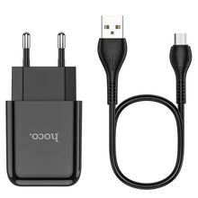 Заредете изображение във визуализатора на галерията – Hoco travel charger usb + cable micro 2a n2 vigour black - TopMag
