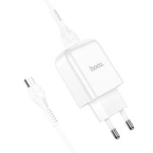 Заредете изображение във визуализатора на галерията – Hoco travel charger usb + cable micro 2a n2 vigour white - TopMag
