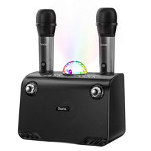 Заредете изображение във визуализатора на галерията – Hoco wireless speaker dancer outdoor karaoke + 2 wireless microphones double bs41 plus black (+ fbt, tf, usb, aux) - TopMag
